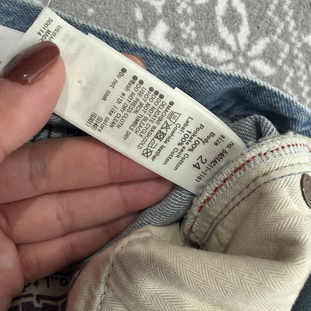 NWT Moussy Vintage Harbeson Denim Long Short Blue Size 24 High Rise Cut Offs - Picture 5 of 8